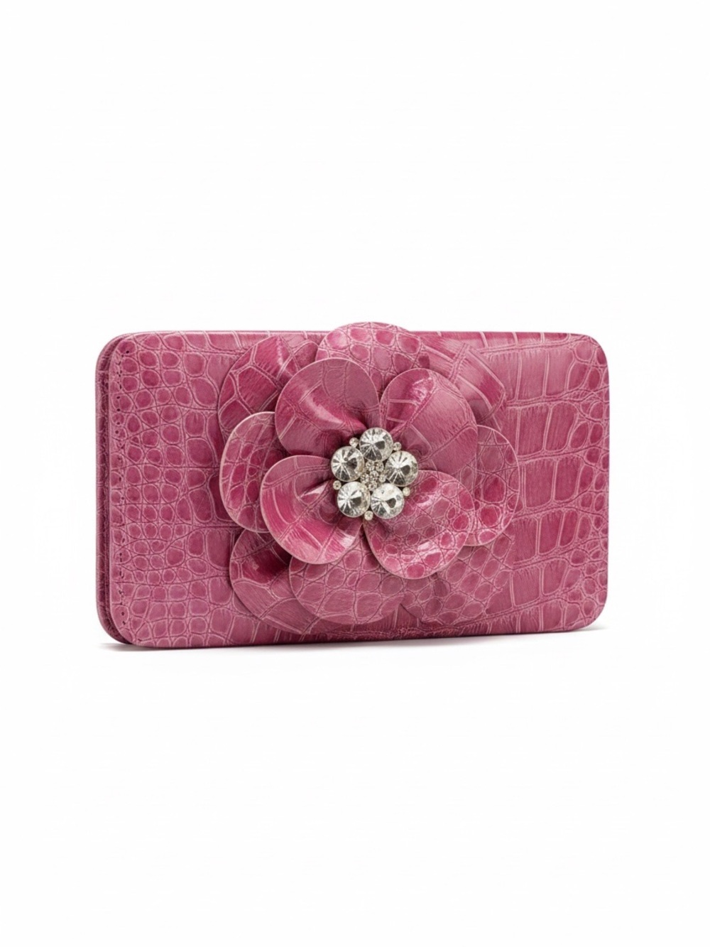 3/$25 Hananel Women's Pink Crocodile Embossed Clutch